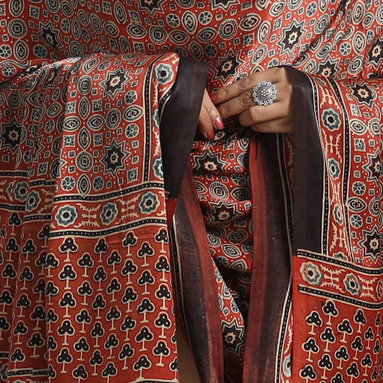 Modal Silk Block Print Ajrakh Dupatta