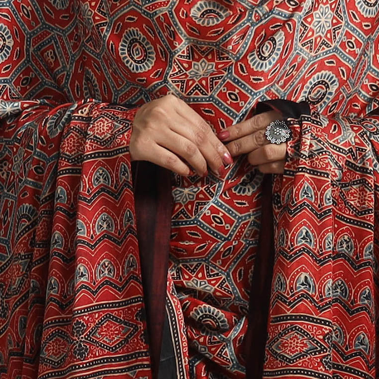 Red - modal silk dupatta 16 - handcrafted