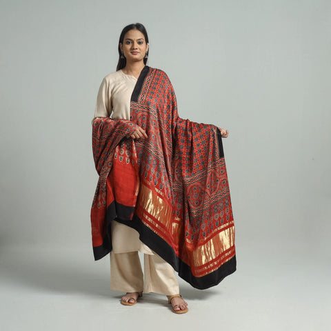 Modal Silk Block Print Ajrakh Dupatta