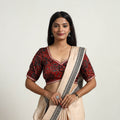 Red Modal Silk Block Print Stitched Ajrakh Blouse Online