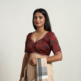 Red Modal Silk Block Print Stitched Ajrakh Blouse Online