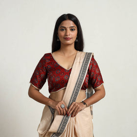 Red Modal Silk Block Print Stitched Ajrakh Blouse Online