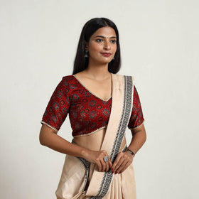 Red Modal Silk Block Print Stitched Ajrakh Blouse Online
