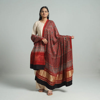 Buy Modal Silk Block Print Ajrakh Dupatta