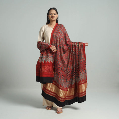 Buy Modal Silk Block Print Ajrakh Dupatta