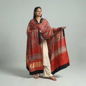 Red - Modal Silk Block Print Ajrakh Dupatta 11