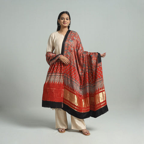 Red - Modal Silk Block Print Ajrakh Dupatta 11
