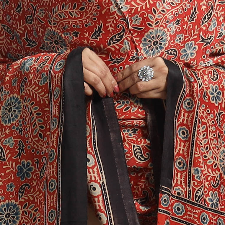 Red - Modal Silk Block Print Ajrakh Dupatta 11