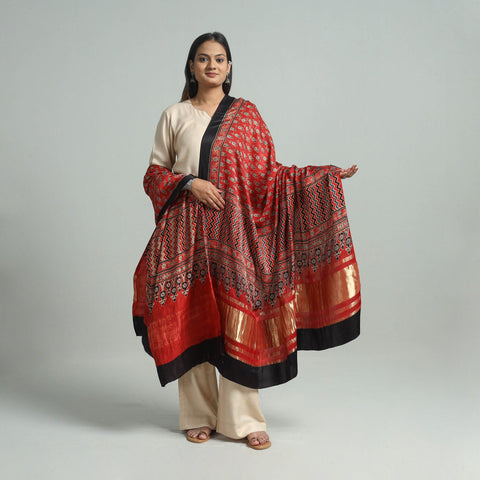 Modal Silk Block Print Ajrakh Dupatta