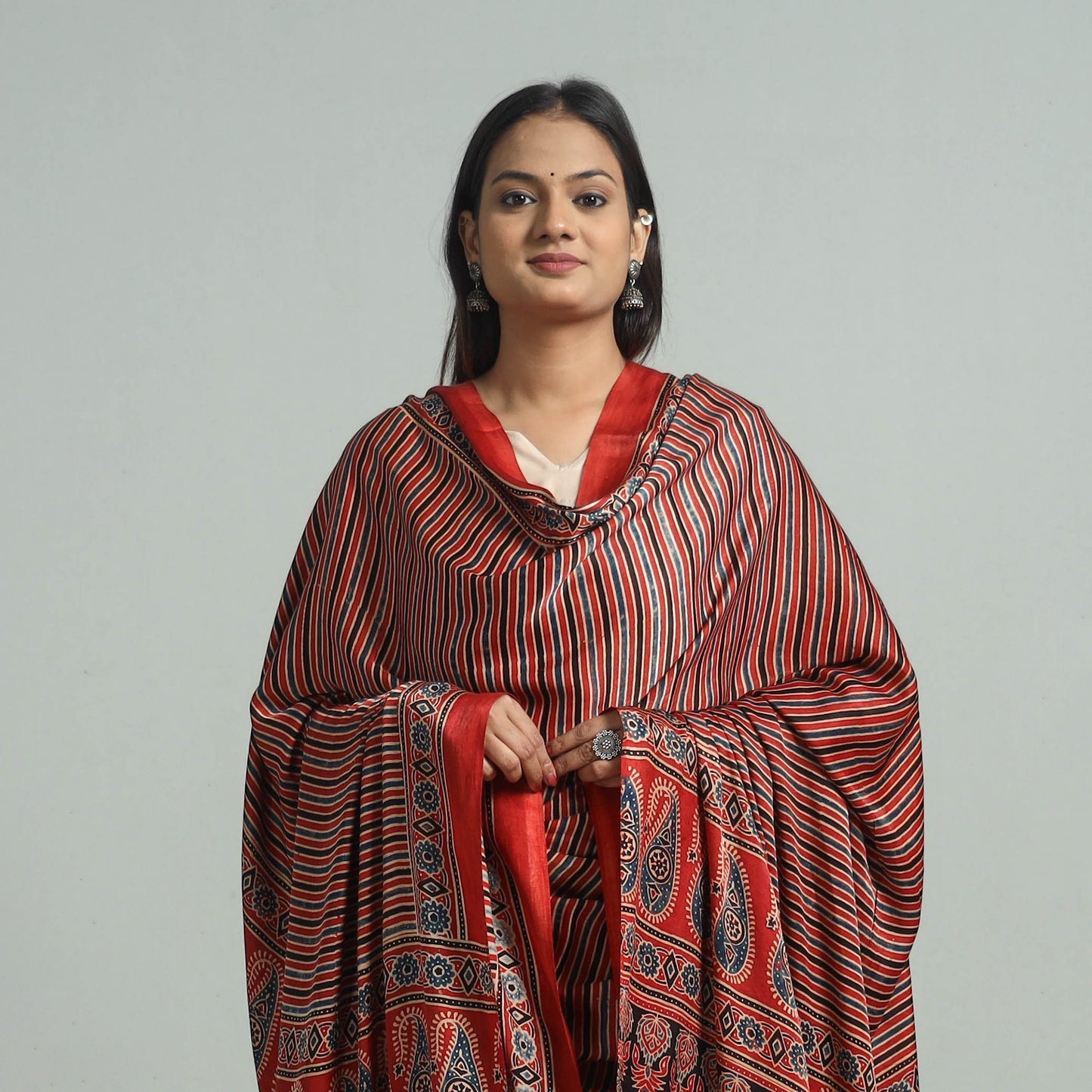 Red - modal silk dupatta 15 - handcrafted