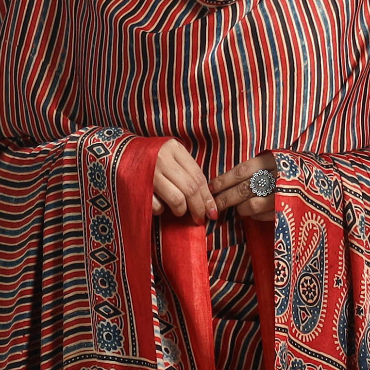 Red - modal silk dupatta 15 - handcrafted