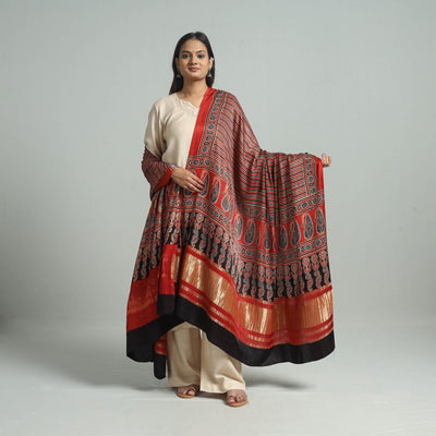 Red - modal silk dupatta 15 - handcrafted