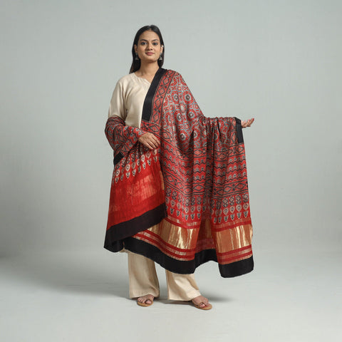 Red - modal silk dupatta 16 - handcrafted