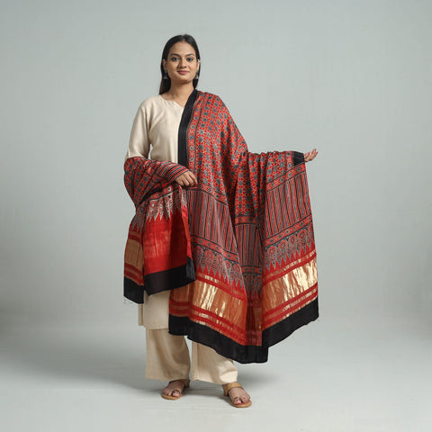 Red - modal silk dupatta 22 - handcrafted