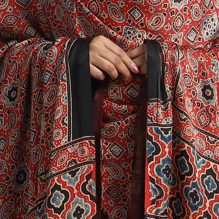 Red - modal silk dupatta 32 - handcrafted