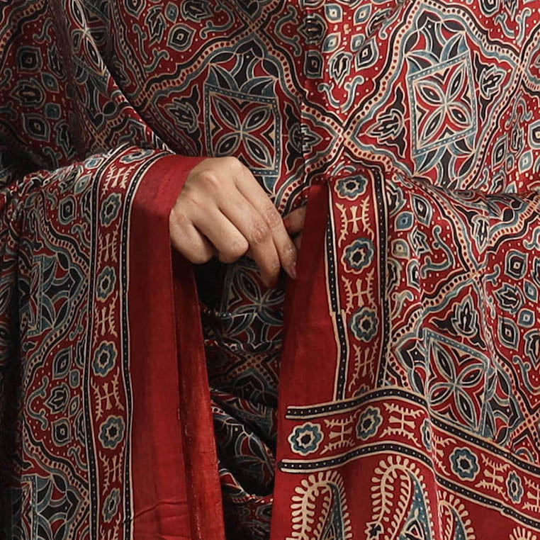 Red - modal silk dupatta 35 - handcrafted