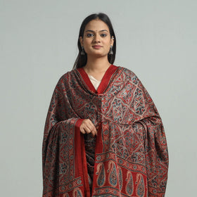 Red - modal silk dupatta 35 - handcrafted