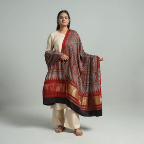 Red - modal silk dupatta 35 - handcrafted