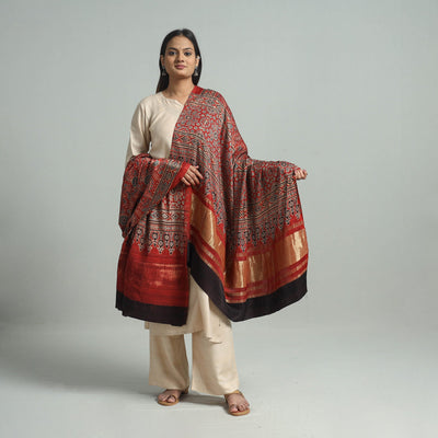 Red - modal silk dupatta 36 - handcrafted
