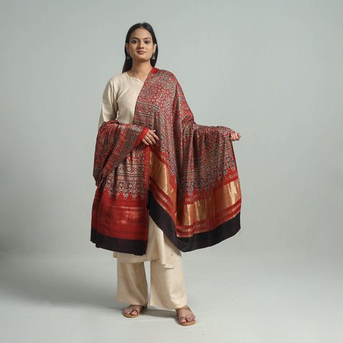 Red - modal silk dupatta 36 - handcrafted