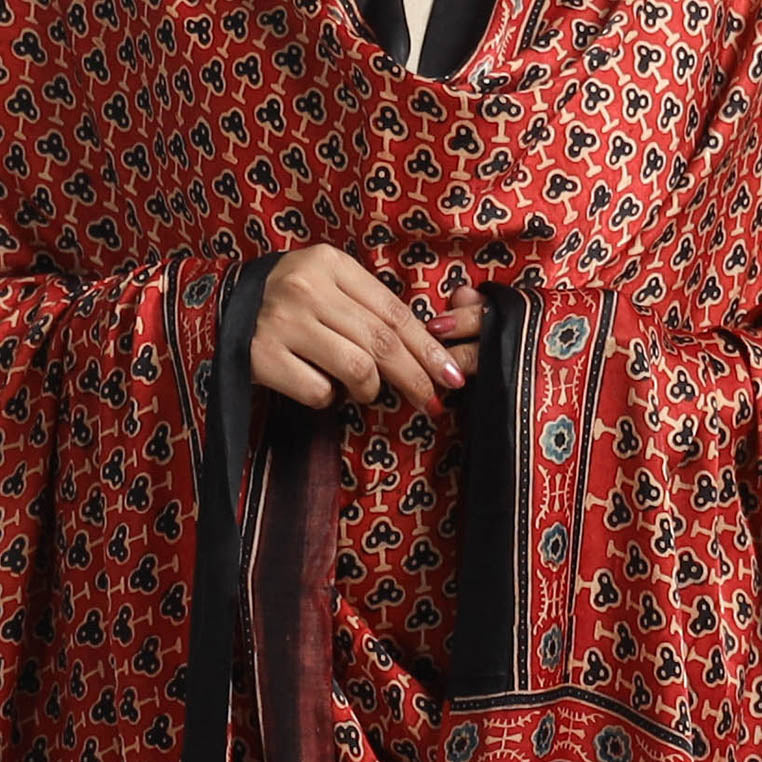 Red - modal silk dupatta 37 - handcrafted