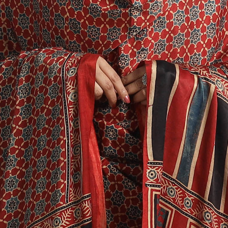 Red - modal silk dupatta 39 - handcrafted