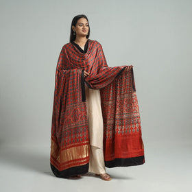 Modal Silk Block Print Ajrakh Dupatta