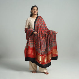 Buy Modal Silk Block Print Ajrakh Dupatta