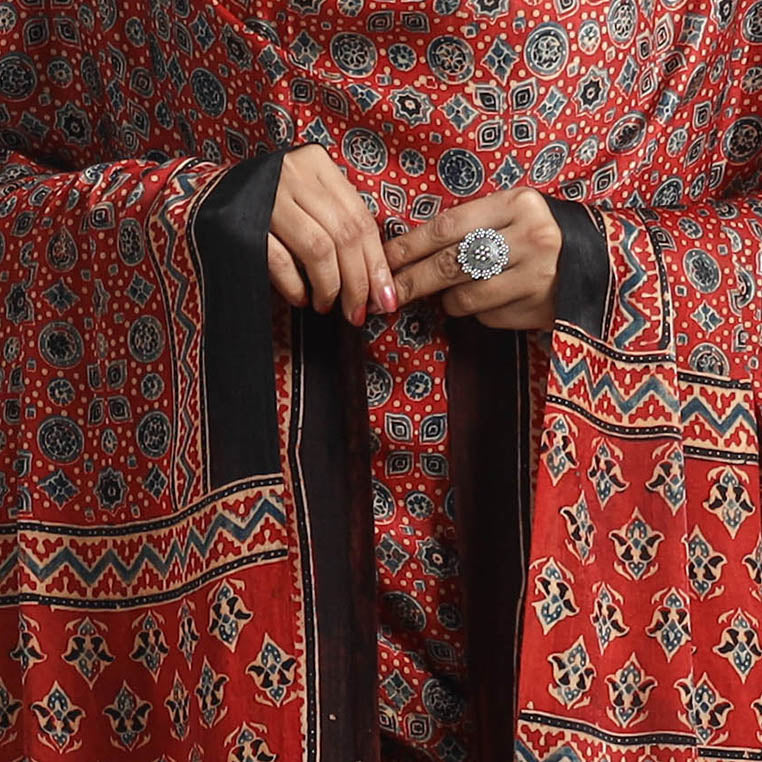  Modal Silk Block Print Ajrakh Dupatta