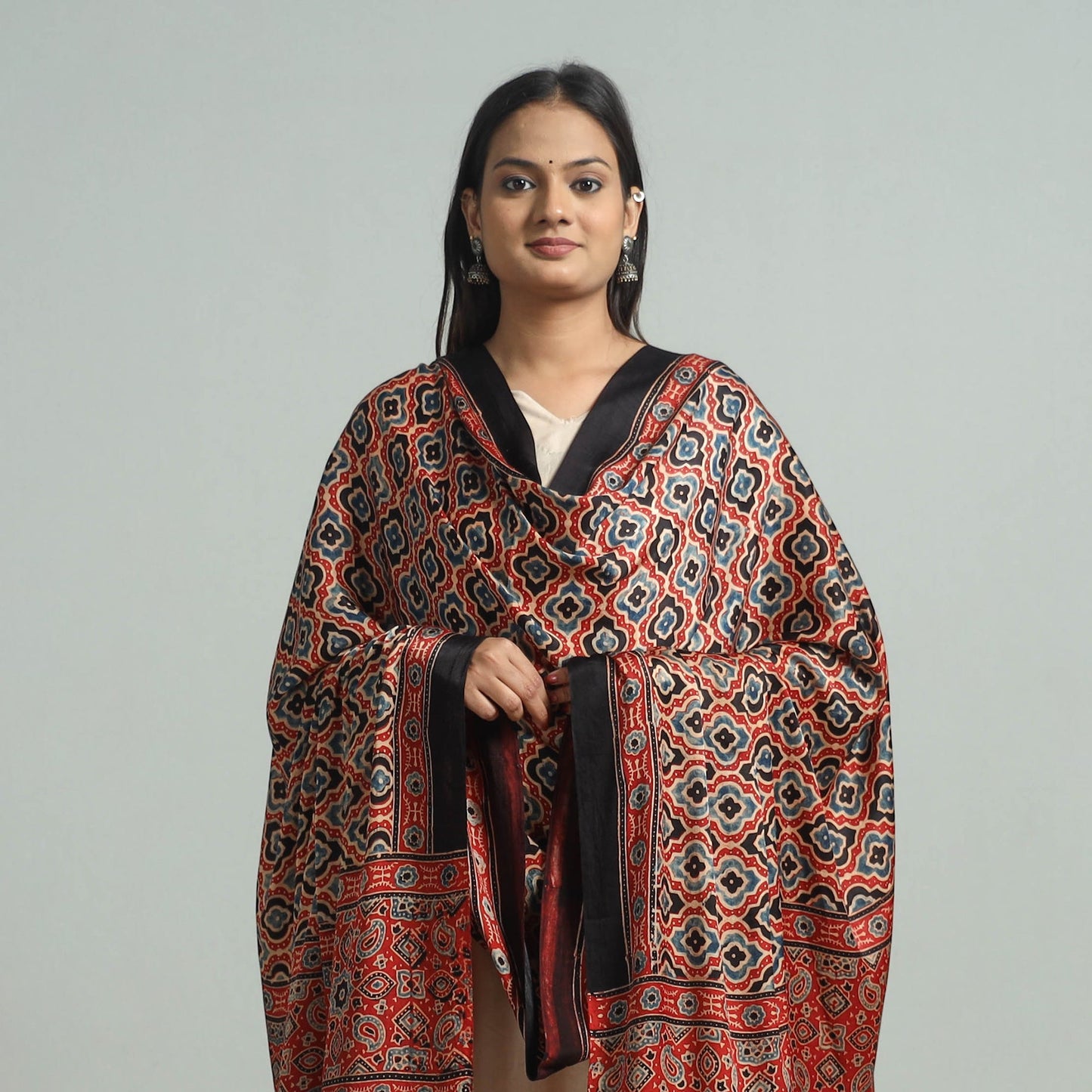 Red - modal silk dupatta 47 - handcrafted