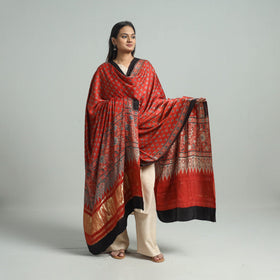 Red - modal silk dupatta 49 - handcrafted