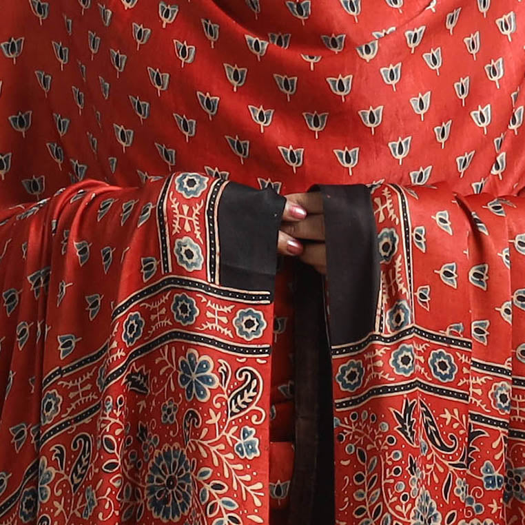 Red - modal silk dupatta 49 - handcrafted