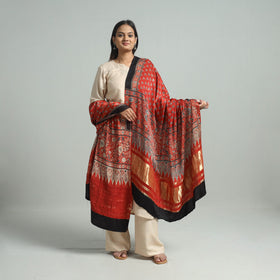 Red - modal silk dupatta 49 - handcrafted