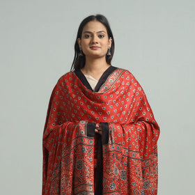 Red - modal silk dupatta 49 - handcrafted