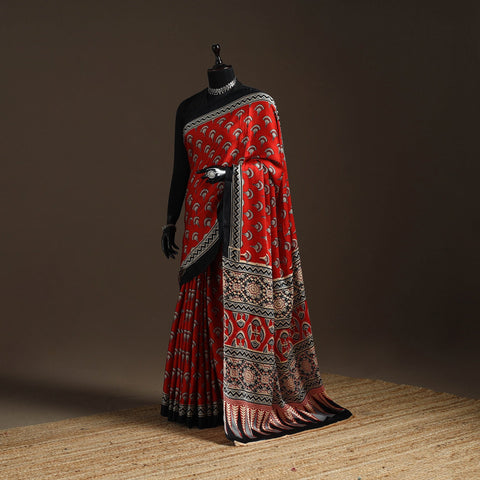 Modal silk hand bagru saree 10 - handcrafted