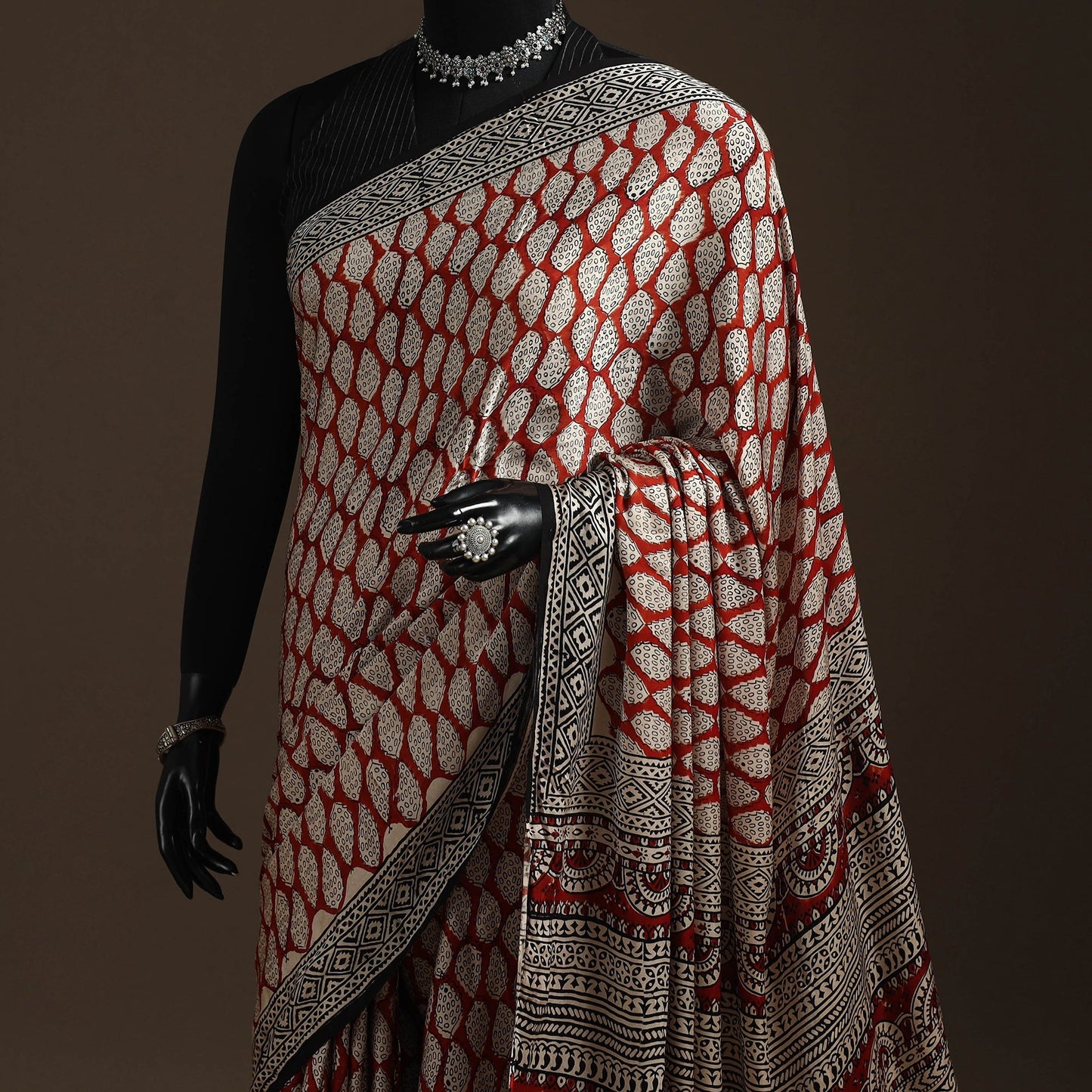 Modal silk hand bagru saree 15 - handcrafted