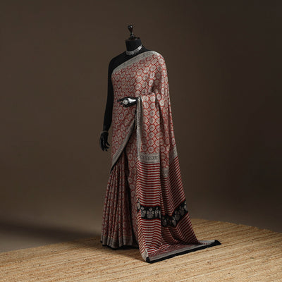 Modal silk hand bagru saree 17 - handcrafted