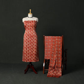 Modal silk hand block bagru print 3pc unstitched dress