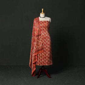 Modal silk hand block bagru print 3pc unstitched dress