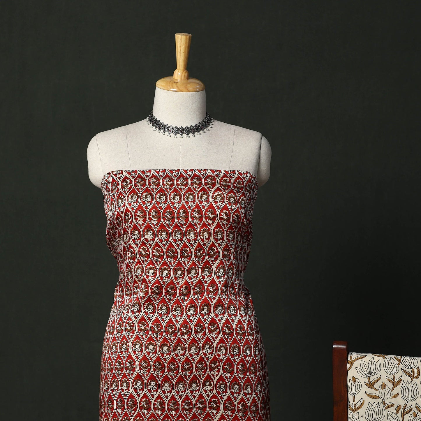 Modal silk hand block bagru print 3pc unstitched dress
