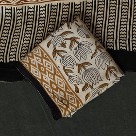 Modal silk hand block bagru print 3pc unstitched dress