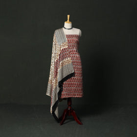Modal silk hand block bagru print 3pc unstitched dress