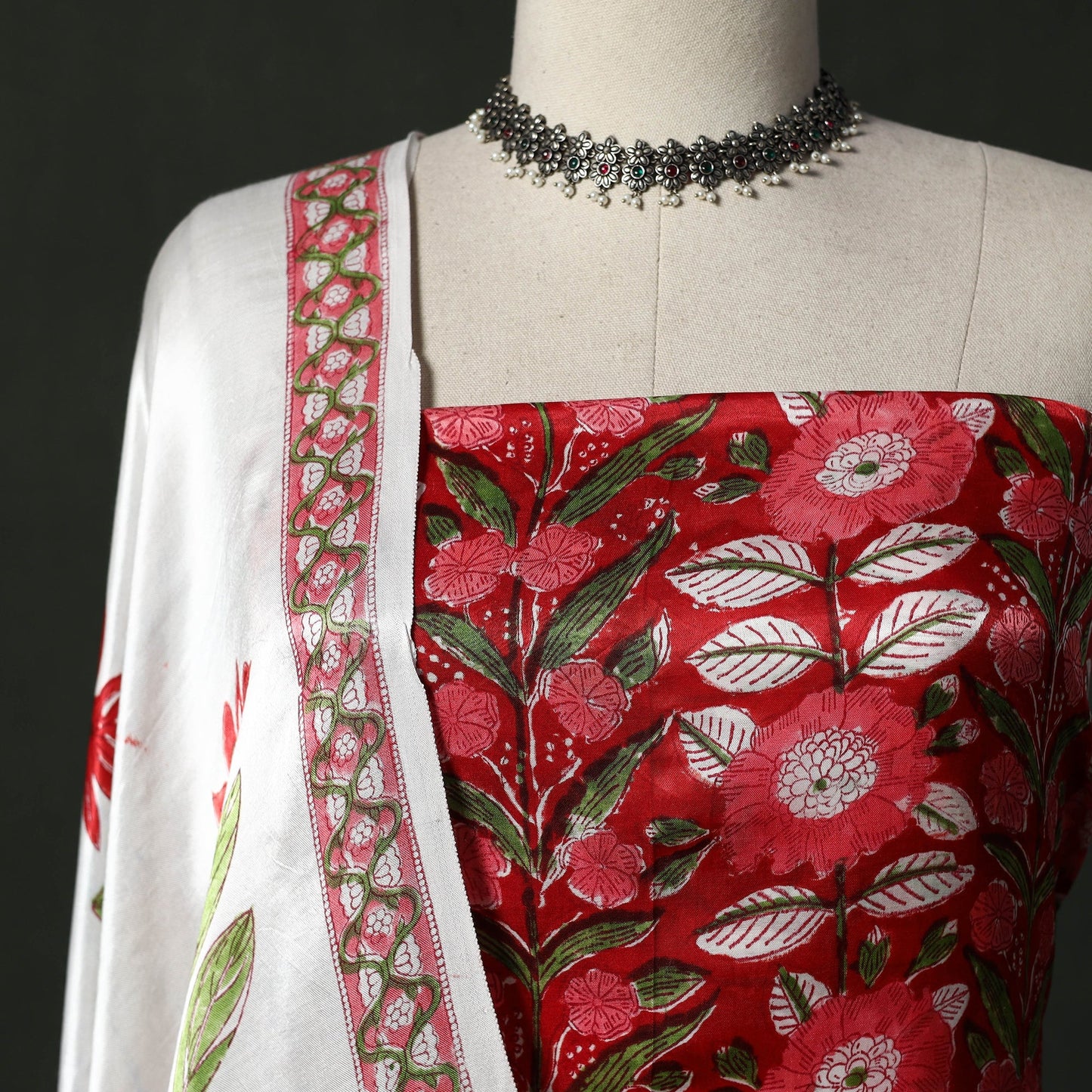 Modal silk hand block sanganeri print 2pc unstitched dress