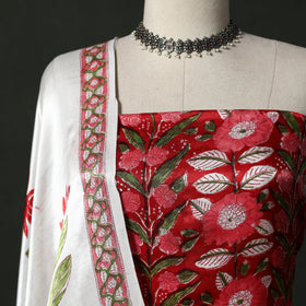 Modal silk hand block sanganeri print 2pc unstitched dress
