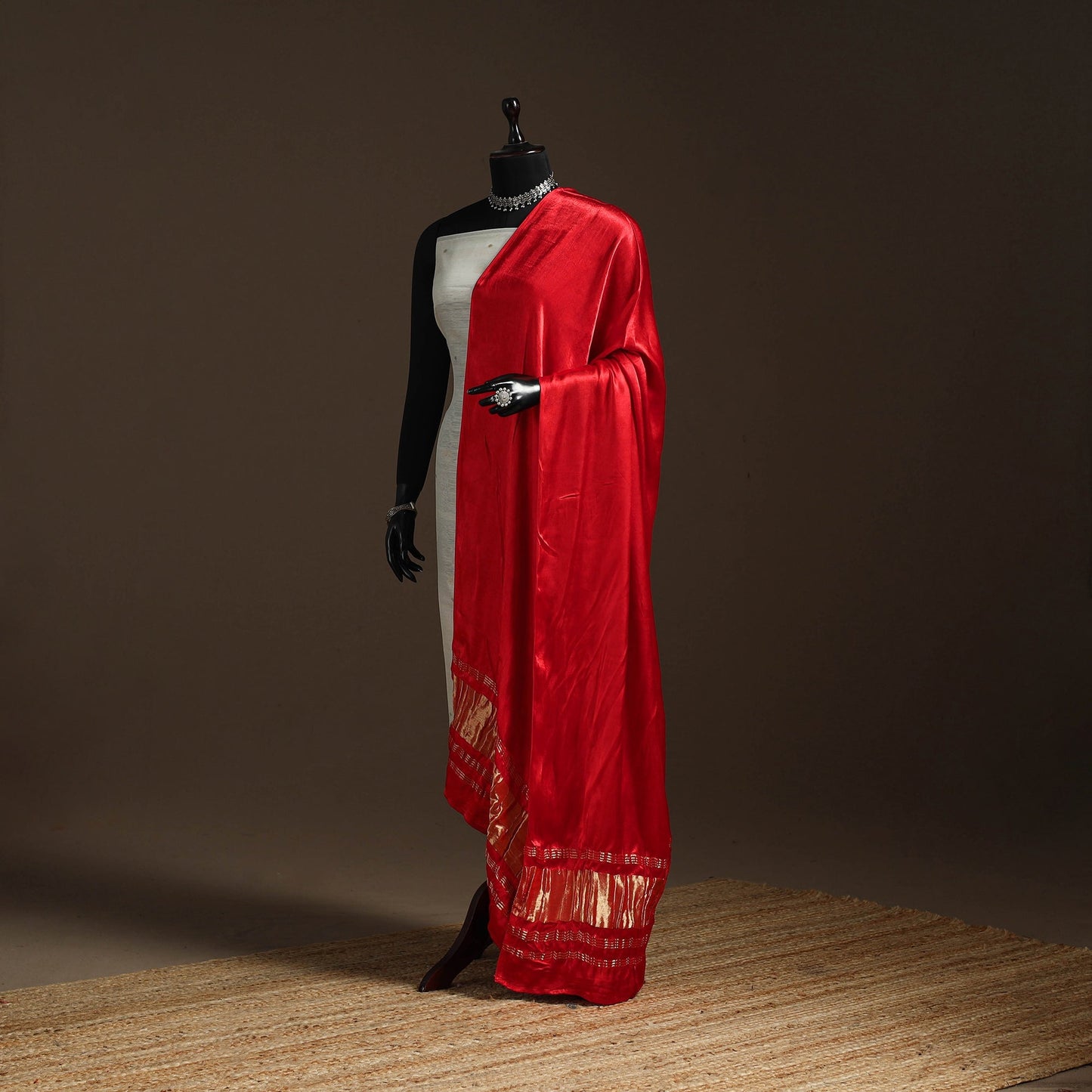 Modal silk natural dyed plain dupatta with lagdi patta 03