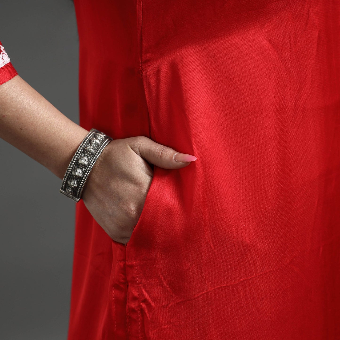 Buy Navy Blue Modal Silk Hand Embroidered Long Kurta l iTokri.com