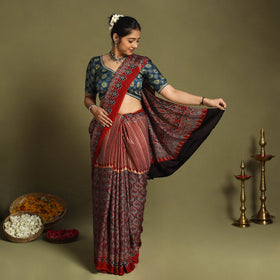  Red Modal Silk Block Print Ajrakh Saree