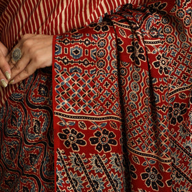  Red Modal Silk Block Print Ajrakh Saree