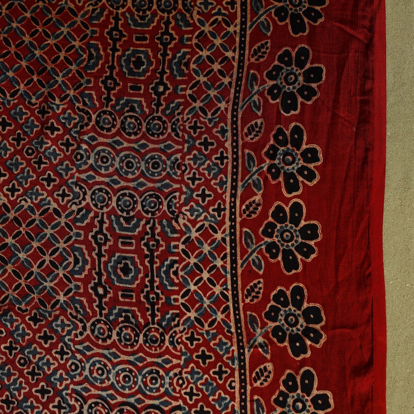  Red Modal Silk Block Print Ajrakh Saree