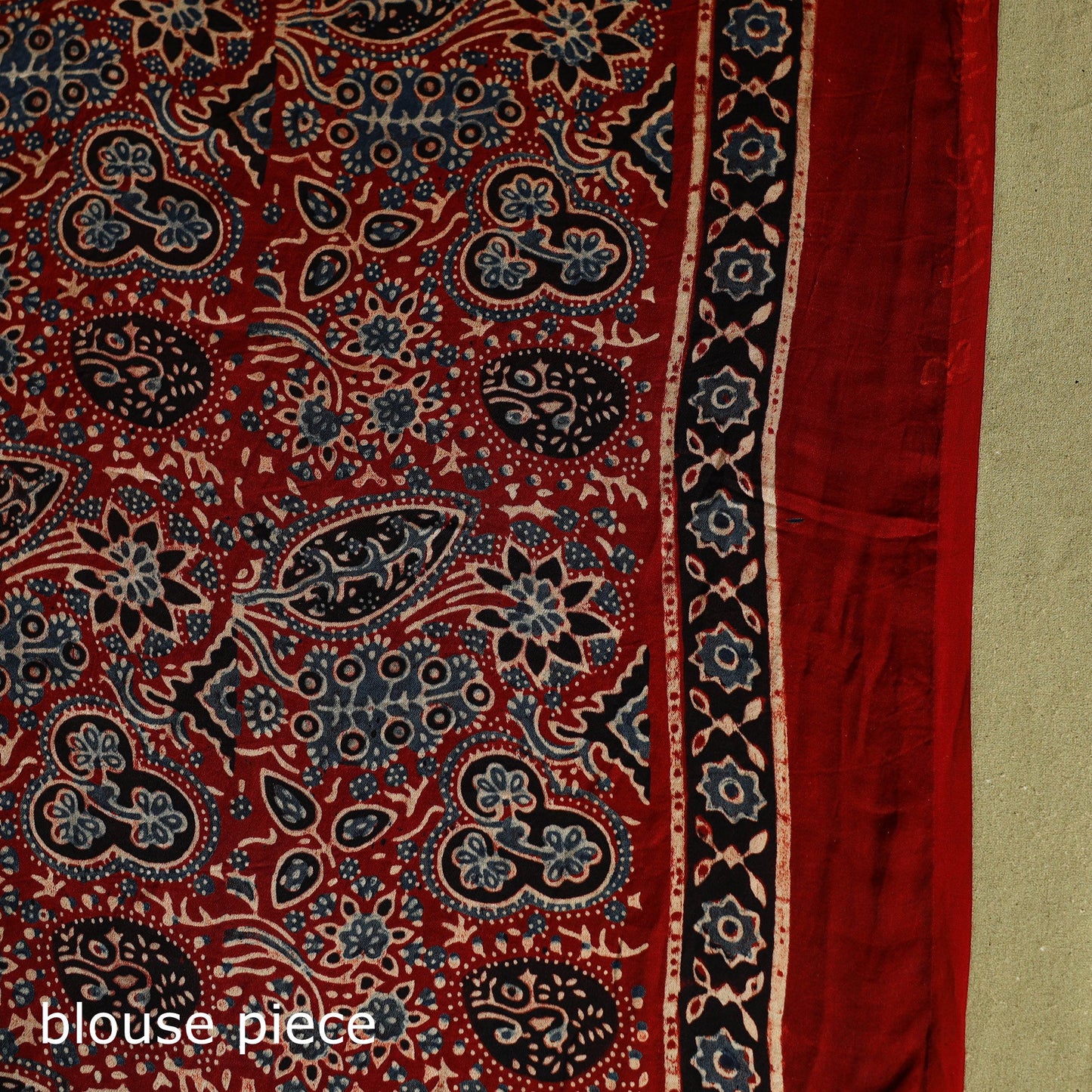 Buy Red Modal Silk Block Print Ajrakh Saree